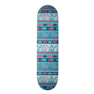 Super Fun Fish And Sailboat Pattern Skateboard