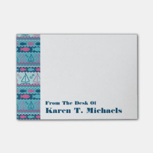 Super Fun Fish & Sailboat Pattern Add Your Name Post-it Notes