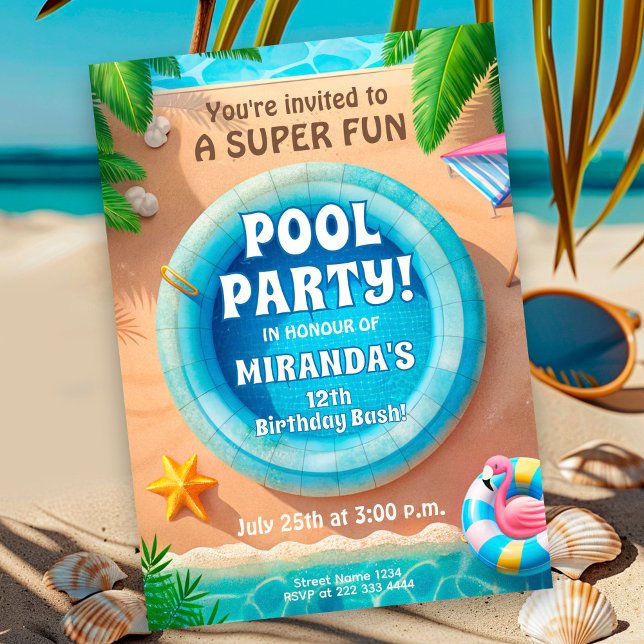 Super Fun Flamingo Pool Party Birthday Invitation (Creator Uploaded)