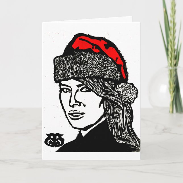 Super Fun Holiday Christmas Girl in Santa Hat Card (Front)