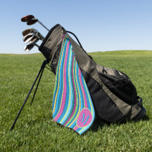 Super Fun Summer Stripes Purple Turquoise Golf Towel