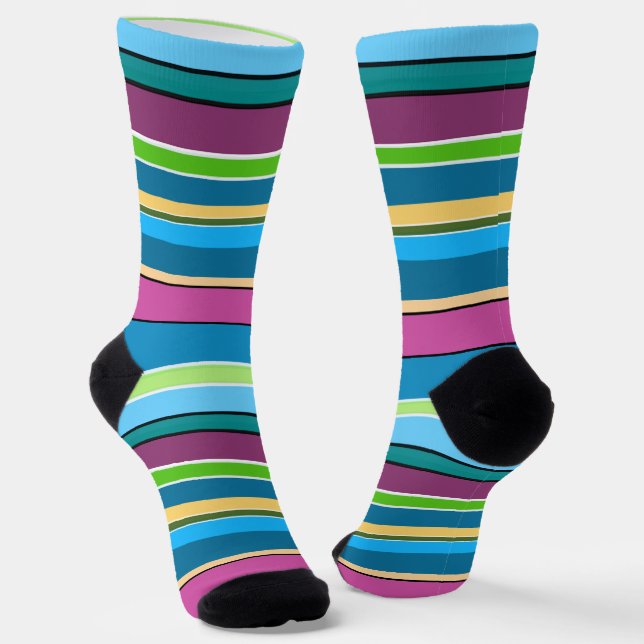 Super Fun Summer Stripes Purple Turquoise Socks (Angled)