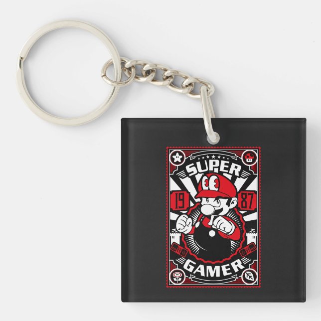 Super Gamer Retro Gaming Key Ring (Front)