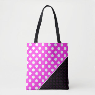 Super Girly Pink, Black With Big White Polka Dots  Tote Bag