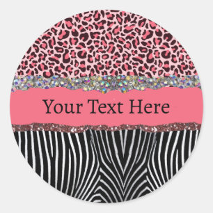 Super Girly Pink Glitter Exotic Leopard Print  Classic Round Sticker