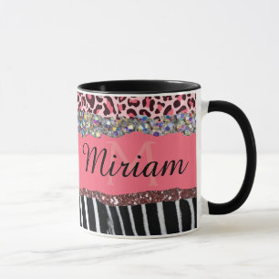 Super Girly Pink Glitter Exotic Leopard Print Mug