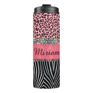 Super Girly Pink Glitter Exotic Leopard Print  Tri Thermal Tumbler