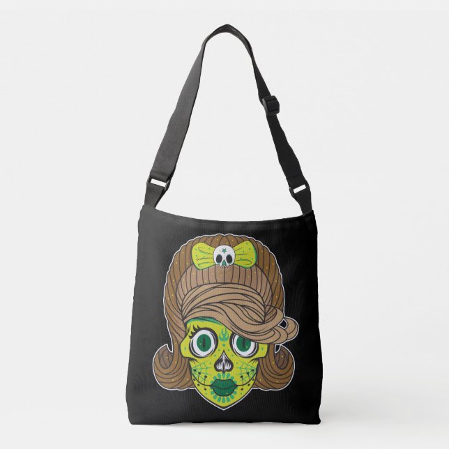 Super Girly Sugar Skull Illustration Art Crossbody Bag (Front)