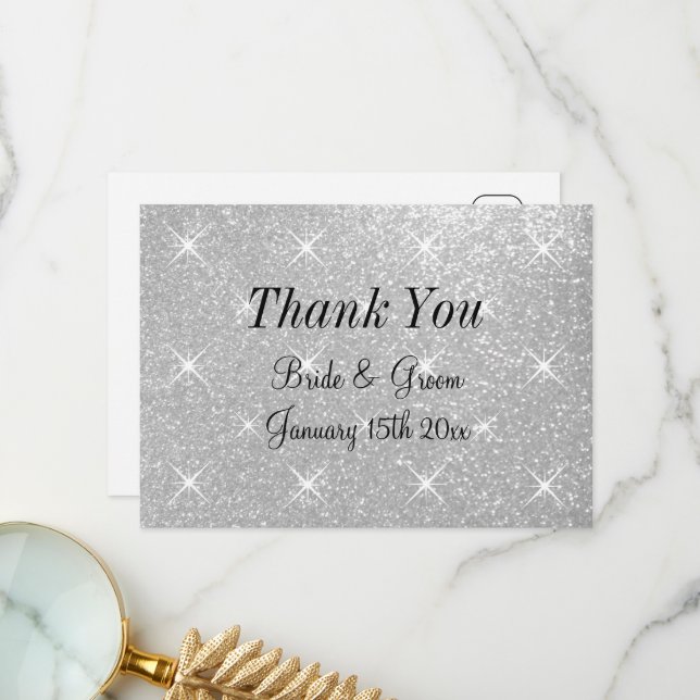 Super glamourous glittery wedding thank you card (Front/Back In Situ)