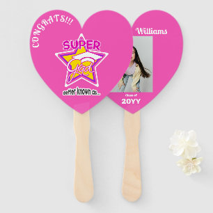 Super Grad Pink-Heart Editable Photo Name Year Hand Fan