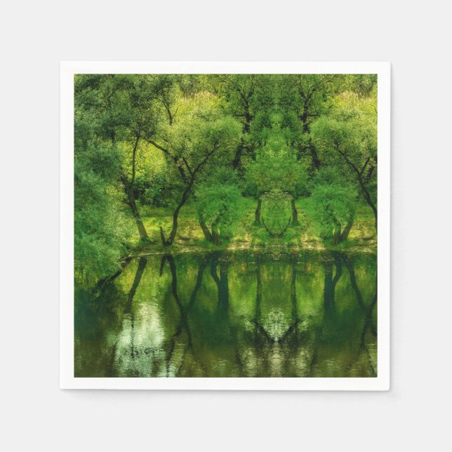 Super Green River Tree Reflections Paper Napkin (Front)