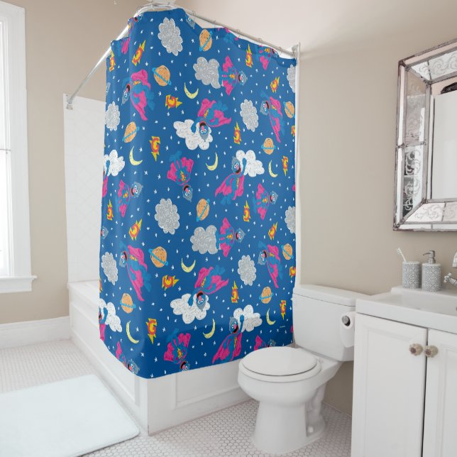 Super Grover 2.0 Night Sky Pattern Shower Curtain (In Situ)