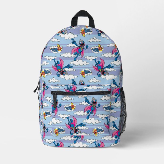 Super Grover Comic Striped Blue Pattern Printed Backpack (Front)