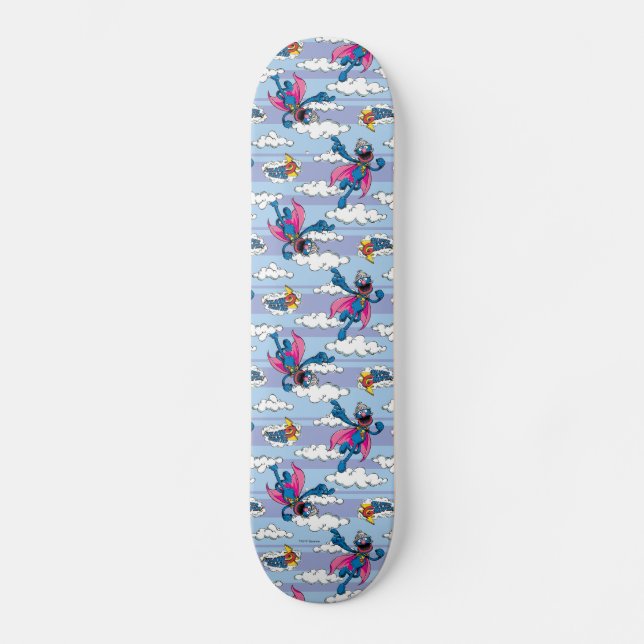 Super Grover Comic Striped Blue Pattern Skateboard (Front)