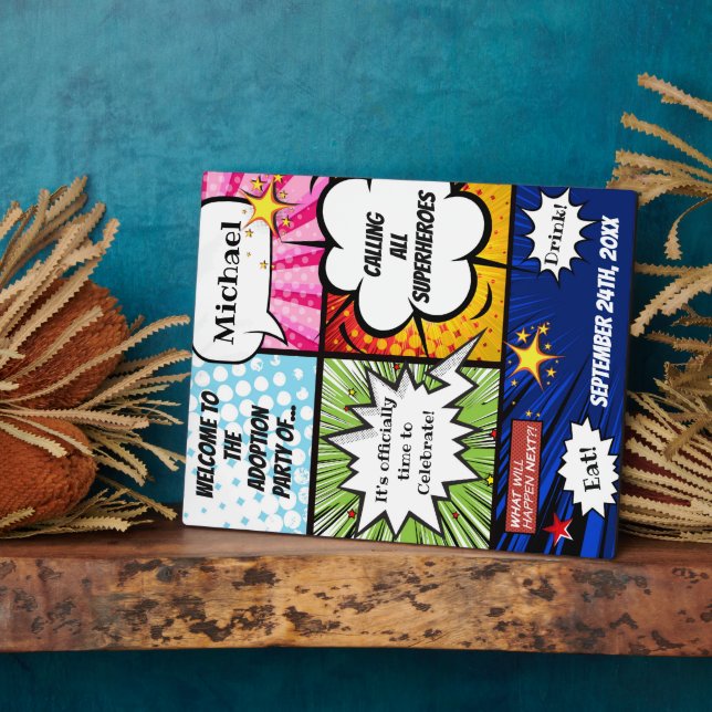 Super Hero Adoption Party Welcome Sign Plaque (Side)