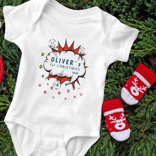 Super Hero Baby`s First Christmas Snowflakes Baby  Baby Bodysuit