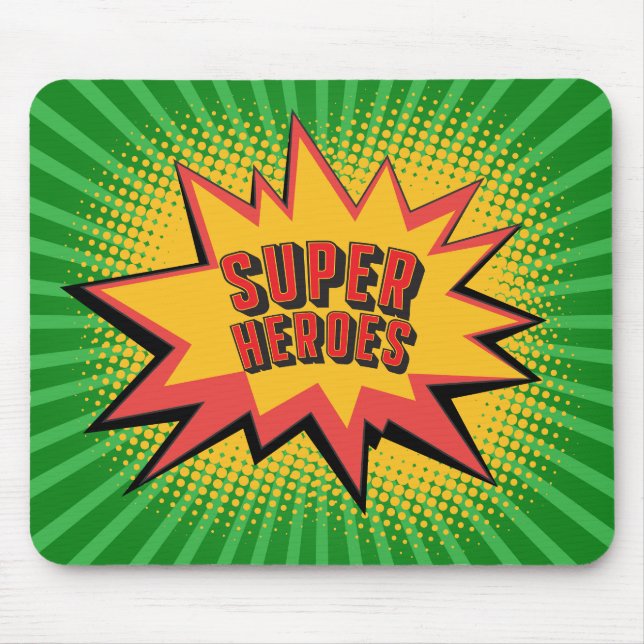 SUPER HERO BOOM, GREEN BACKGROUND  MOUSE PAD (Front)