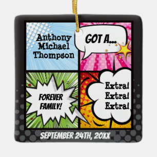 Super Hero Comic Book Adoption, Family Gift Ceramic Ornament