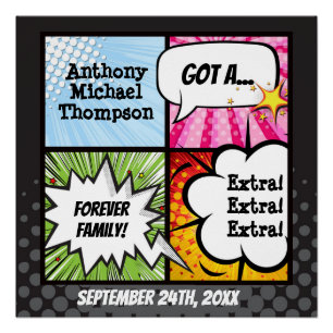 Super Hero Comic Book Adoption, Family Gift Poster