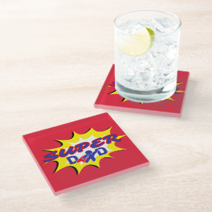 Super Hero Dad Comic Book Father's Day Glass Coaster