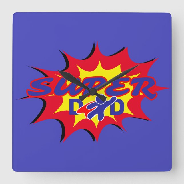 Super Hero Dad Comic Book Father's Day  Square Wall Clock (Front)