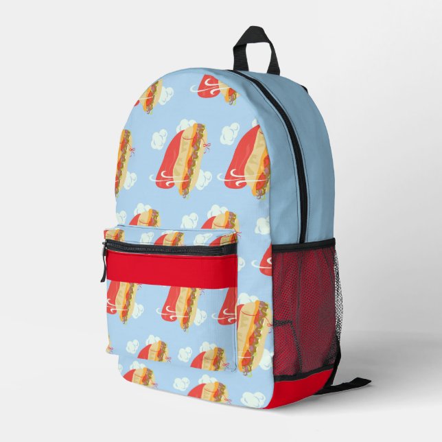 Super Hero Flying Caped Sandwich Fun  Printed Backpack (Back Corner Right)