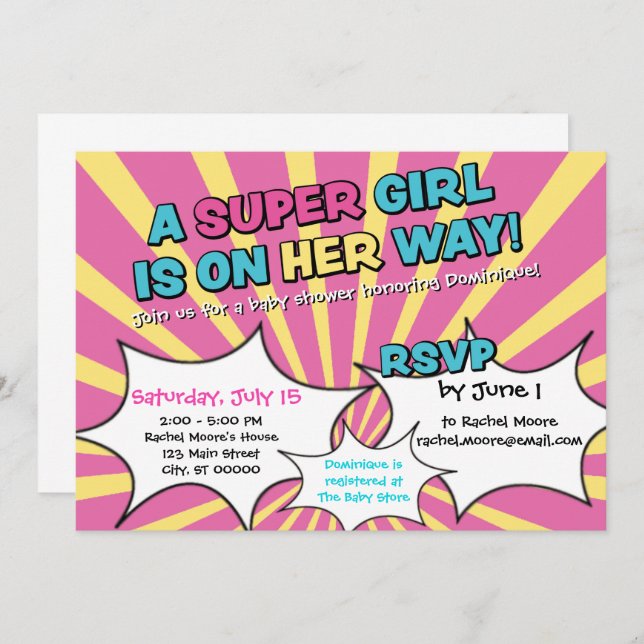 Super Hero Girl Baby Shower Invitation (Front/Back)