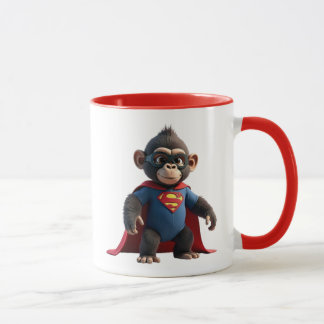 Super hero monkey with red cape and suit. mug