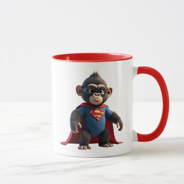 Super hero monkey with red cape and suit. mug (Right)