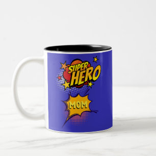 Super Hero Mum Comic Book Style Two-Tone Coffee Mug