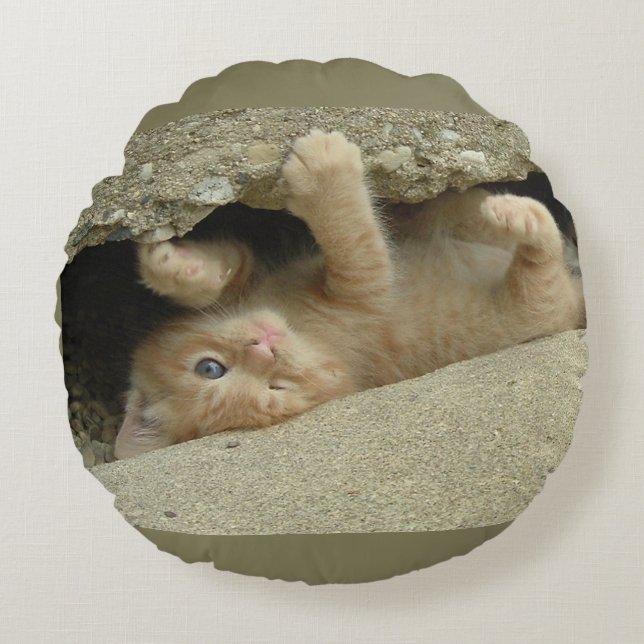 Super Hero Orange Tabby Kitten Round Cushion (Front)