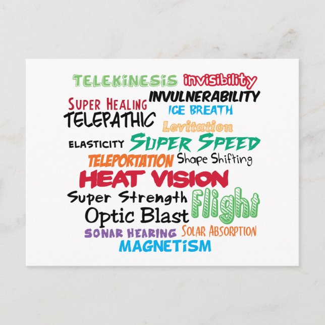 Super hero super powers postcard (Front)