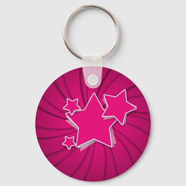 Super Hot Pink Stars and Swirl Background Key Ring (Front)
