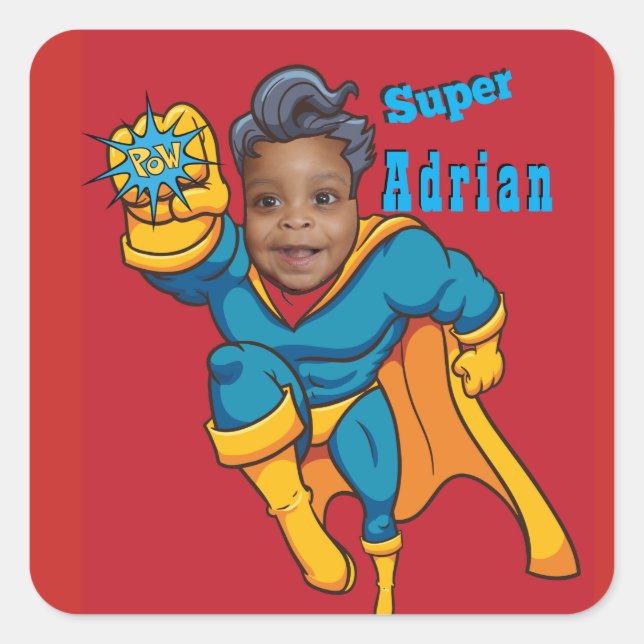 Super Kid Add your Face Personalised Square Sticker (Front)