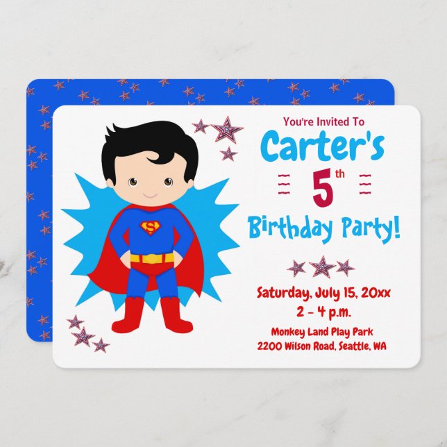 Super Kid - Boy's Birthday Party Invitation (Front/Back)