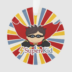Super Kid Comic Book Themed with Boy's Photo Ornam Ornament