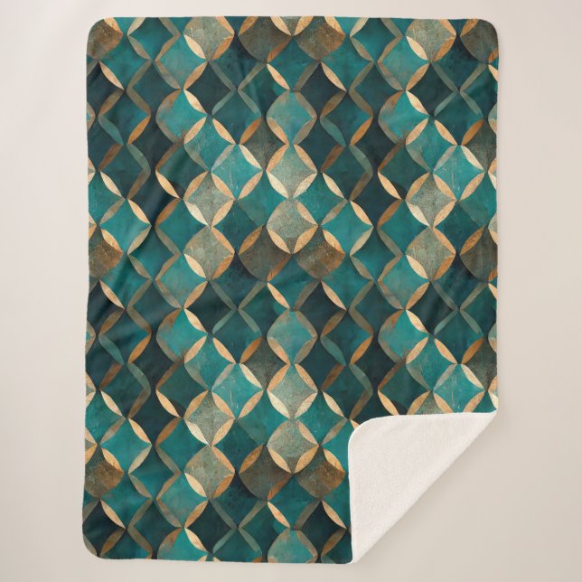 Super Luxe Teal & Gold  Sherpa Blanket (Front)
