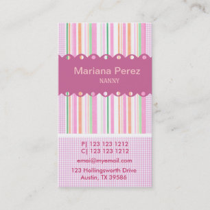Super Modern Pink Girly Stripes Gingham Patterns Business Card
