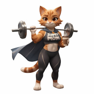 Super Mom Muscular Cat Fitness Motivation YelloTum Water Bottle