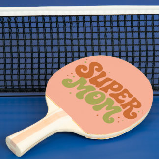 SUPER MOM Playful Retro Groovy Typography Ping Pong Paddle