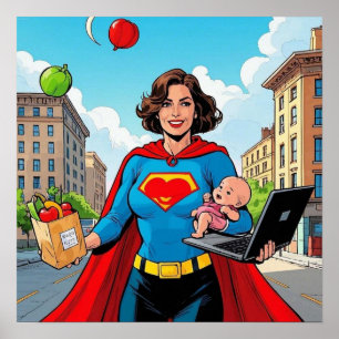 “Super Mom” Retro comic-book style Poster