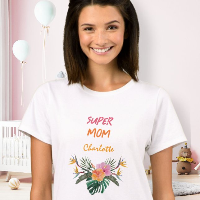 SUPER MOM Tropical Parrot Watercolor Baby Shower T-Shirt (SUPER MOM Tropic al Parrot Watercolor Baby Shower T-Shirt ©Susanne Sachers - Sunny Mind 🌞)