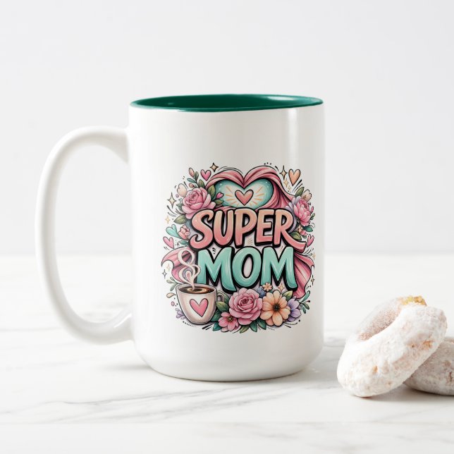 ** Super Mom Two-Tone Coffee Mug (With Donut)