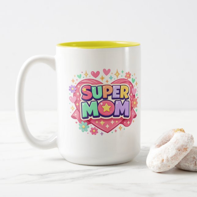 ** Super Mom Two-Tone Coffee Mug (With Donut)