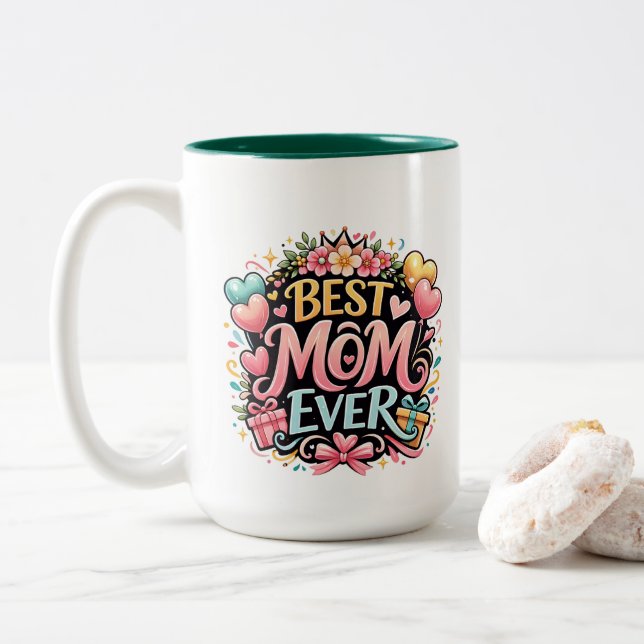 ** Super Mom Two-Tone Coffee Mug (With Donut)