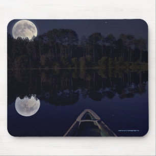 Super Moon over Lake from Canoe Late at Night Mouse Pad