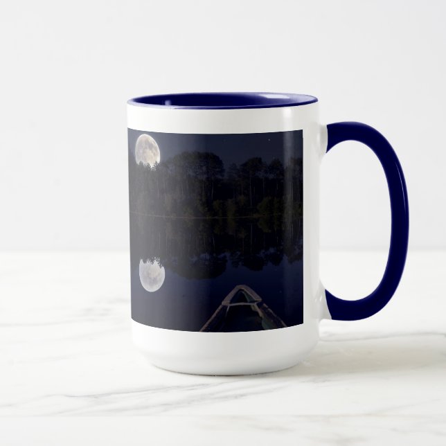Super Moon over Lake from Canoe Late at Night Mug (Right)