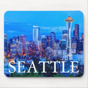 Super Moon rising near Seattle skyline Mouse Pad
