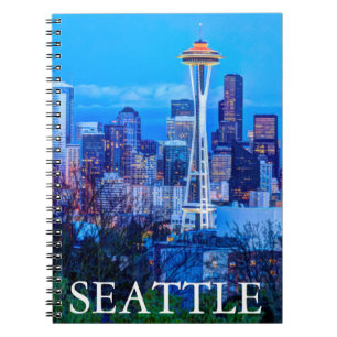 Super Moon rising near Seattle skyline Notebook