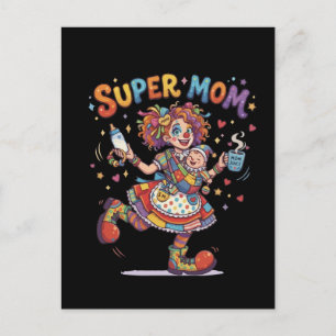 Super Mum Circus Clown Motherhood Humour Postcard